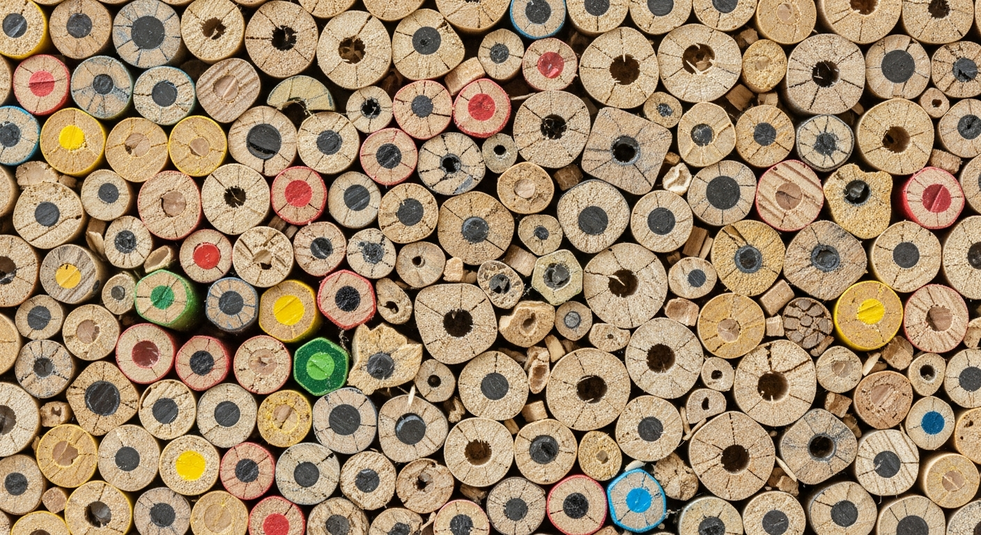 Close-up detail of pencil shed wall construction