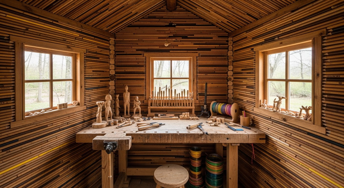 Interior of a pencil shed